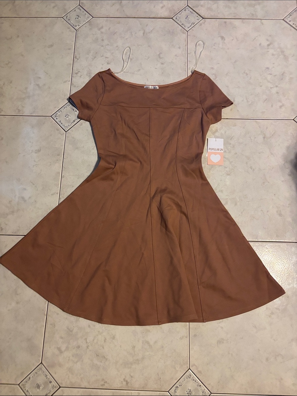 Women's Brown Fit-and-Flare Short Sleeve Dress